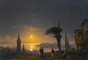 The Galata Tower by Moonlight [1845] by Ivan Konstantinovich Aivazovsky [1817–1900]